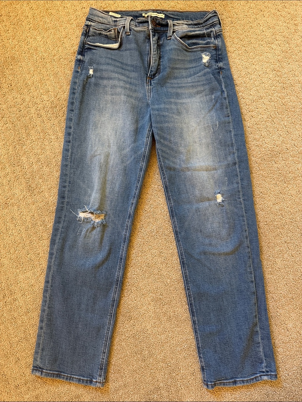 Whetherly Pierce High Rise Blue Straight-Leg Jeans - Distressed - 28L/6L